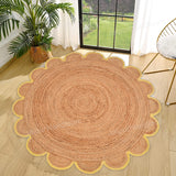 Jute Scallop Round Rug, Scalloped Edge Rug Braided Boho Circular Handmade Area Rugs