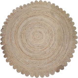 Jute Scallop Round Rug, Scalloped Edge Rug Braided Boho Circular Handmade Area Rugs