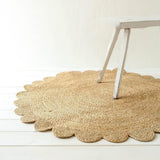 Jute Scallop Round Rug, Scalloped Edge Rug Braided Boho Circular Handmade Area Rugs