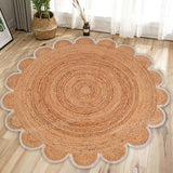 Jute Scallop Round Rug, Scalloped Edge Rug Braided Boho Circular Handmade Area Rugs