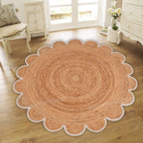 Jute Scallop Round Rug, Scalloped Edge Rug Braided Boho Circular Handmade Area Rugs