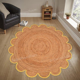 Jute Scallop Round Rug, Scalloped Edge Rug Braided Boho Circular Handmade Area Rugs