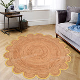 Jute Scallop Round Rug, Scalloped Edge Rug Braided Boho Circular Handmade Area Rugs