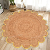 Jute Scallop Round Rug, Scalloped Edge Rug Braided Boho Circular Handmade Area Rugs