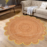 Jute Scallop Round Rug, Scalloped Edge Rug Braided Boho Circular Handmade Area Rugs