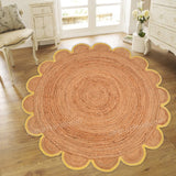 Jute Scallop Round Rug, Scalloped Edge Rug Braided Boho Circular Handmade Area Rugs