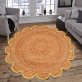 Jute Scallop Round Rug, Scalloped Edge Rug Braided Boho Circular Handmade Area Rugs