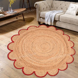 Jute Scallop Round Rug, Scalloped Edge Rug Braided Boho Circular Handmade Area Rugs