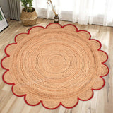 Jute Scallop Round Rug, Scalloped Edge Rug Braided Boho Circular Handmade Area Rugs