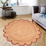 Jute Scallop Round Rug, Scalloped Edge Rug Braided Boho Circular Handmade Area Rugs