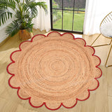 Jute Scallop Round Rug, Scalloped Edge Rug Braided Boho Circular Handmade Area Rugs