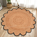 Jute Scallop Round Rug, Scalloped Edge Rug Braided Boho Circular Handmade Area Rugs