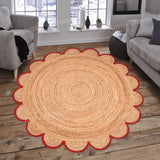 Jute Scallop Round Rug, Scalloped Edge Rug Braided Boho Circular Handmade Area Rugs