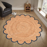 Jute Scallop Round Rug, Scalloped Edge Rug Braided Boho Circular Handmade Area Rugs