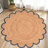 Jute Scallop Round Rug, Scalloped Edge Rug Braided Boho Circular Handmade Area Rugs