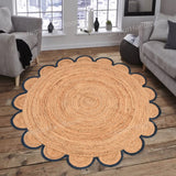 Jute Scallop Round Rug, Scalloped Edge Rug Braided Boho Circular Handmade Area Rugs