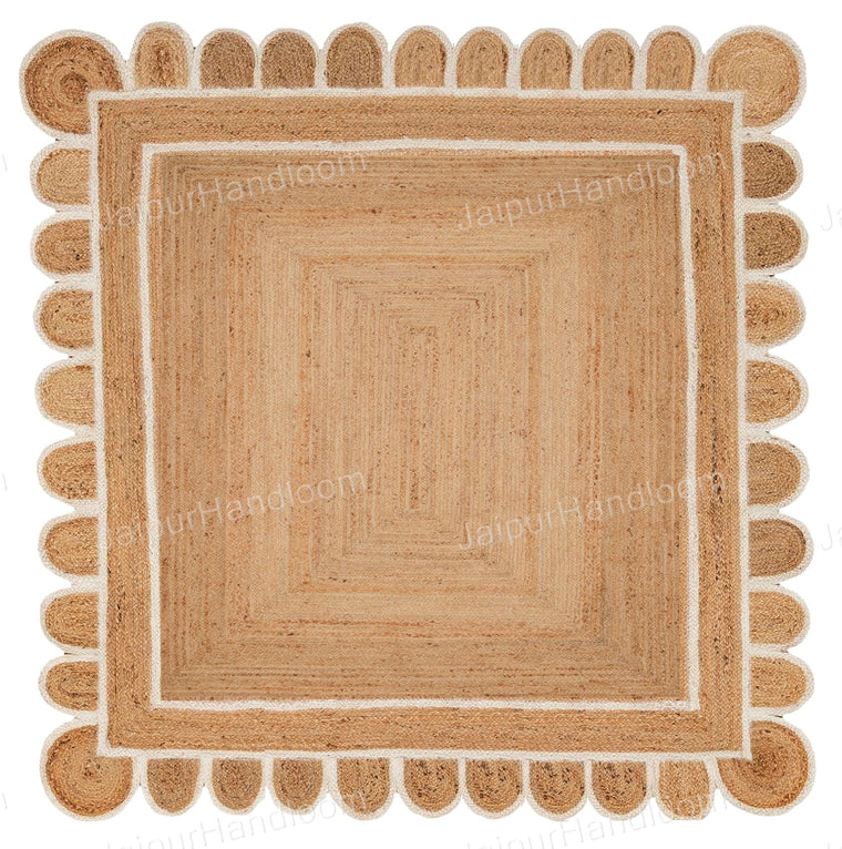 Scalloped Rug for Living Room 8'x8' | Scalloped Jute Carpet Rugs for Dining Room 6'x8'