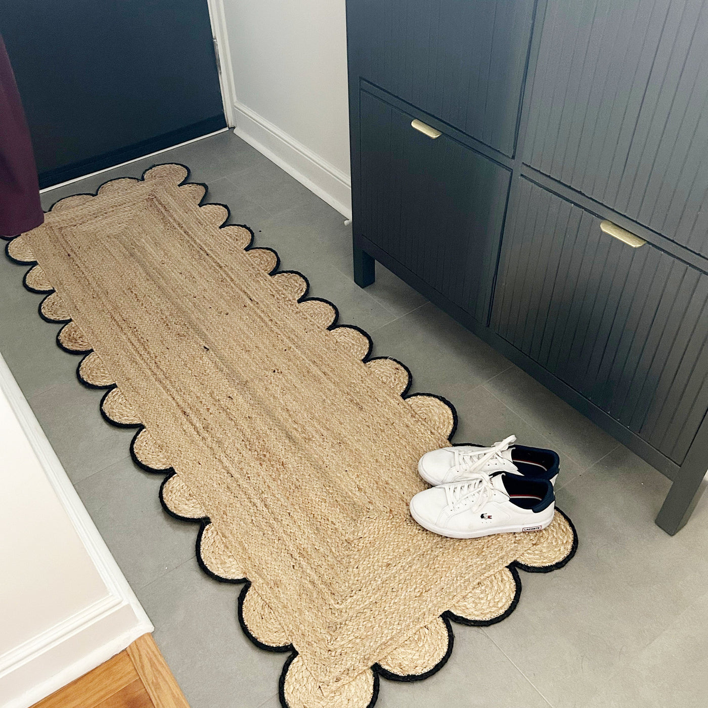 Low Pile Jute Runner for Hallway, Entryway / Braided Jute Scallop Runner for Kitchen