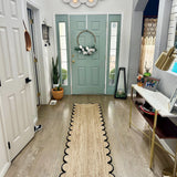 Low Pile Jute Runner for Hallway, Entryway / Braided Jute Scallop Runner for Kitchen