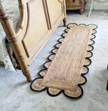 Low Pile Jute Runner for Hallway, Entryway / Braided Jute Scallop Runner for Kitchen