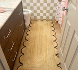 Low Pile Jute Runner for Hallway, Entryway / Braided Jute Scallop Runner for Kitchen