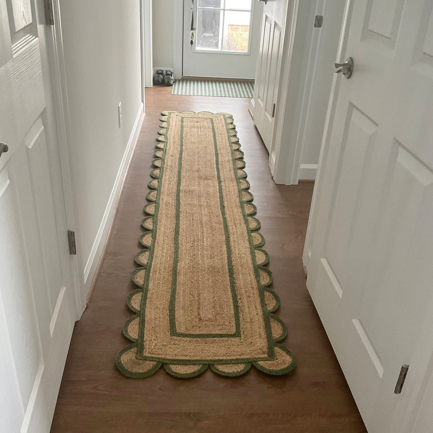 Mint Green Scalloped Jute Runner for Hallway, Entryway Hemp Scalloped Rug 8'x10'