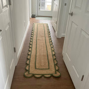 Mint Green Scalloped Jute Runner for Hallway, Entryway Hemp Scalloped Rug 8'x10'