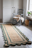 Mint Green Scalloped Jute Runner for Hallway, Entryway Hemp Scalloped Rug 8'x10'