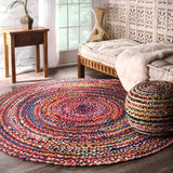 Natural Fiber Cotton Round Multi chindi Area Rug Round Rag Rug