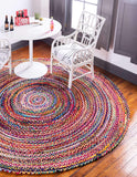 Natural Fiber Cotton Round Multi chindi Area Rug Round Rag Rug