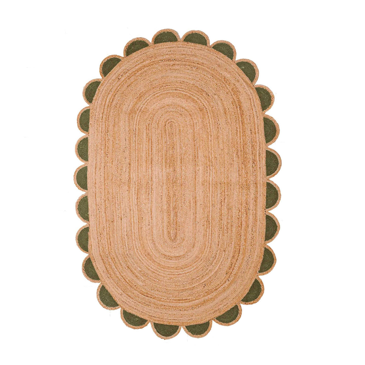 Natural Fiber Oval Area Rug 8'x10' Oval Scalloped Rug Jute Scallop Rug 5'x7'