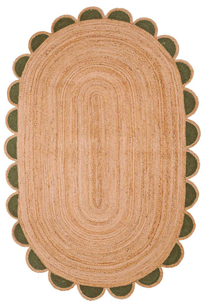 Natural Fiber Oval Area Rug 8'x10' Oval Scalloped Rug Jute Scallop Rug 5'x7'
