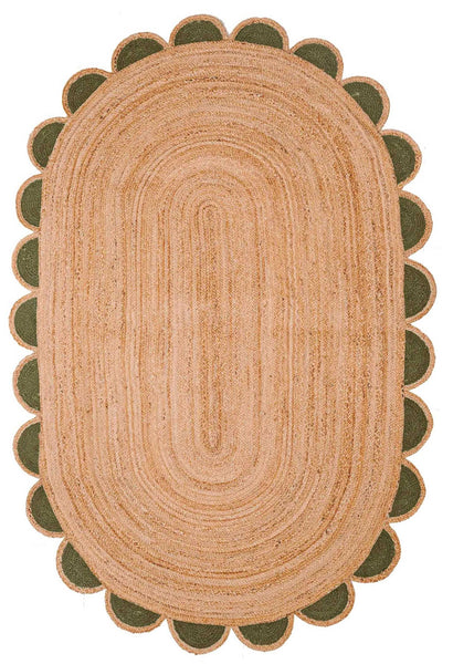 Natural Fiber Oval Area Rug 8'x10' Oval Scalloped Rug Jute Scallop Rug 5'x7'