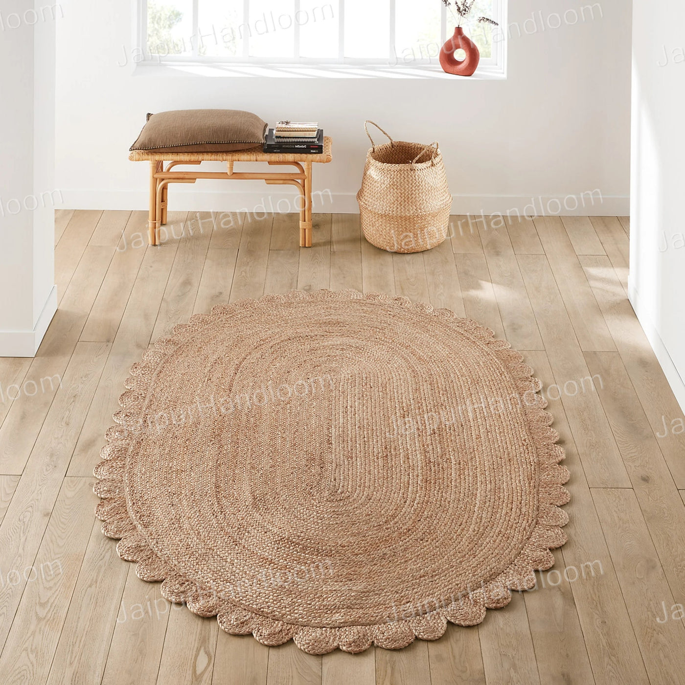 Natural Fiber Oval Rug 5'x8' Scalloped Jute Rug 6'x8' Oval Jute Doormat 2'x3'