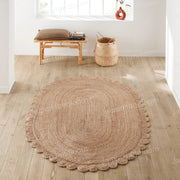 Natural Fiber Oval Rug 5'x8' Scalloped Jute Rug 6'x8' Oval Jute Doormat 2'x3'