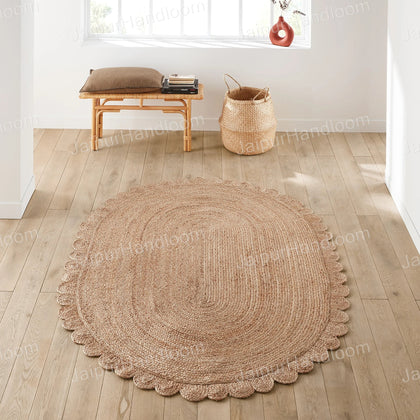 Natural Fiber Oval Rug 5'x8' Scalloped Jute Rug 6'x8' Oval Jute Doormat 2'x3'