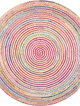 Natural Fiber Round Jute Area Rug, multi color chindi round rug
