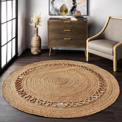 Natural Jute Round Rug 4'x4' for Entry Door Braided Jute Round Rug for Patio Area