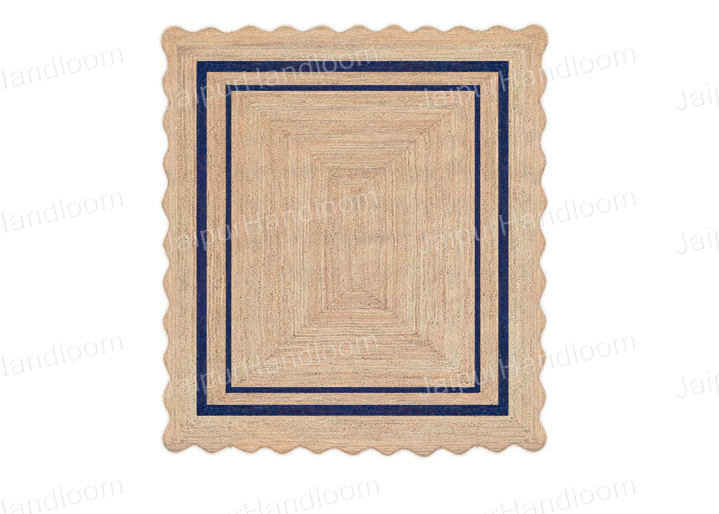 Navy Blue Jute Rug Scalloped Rugs Wavy Edge Jute runner Modern Sisal rugs