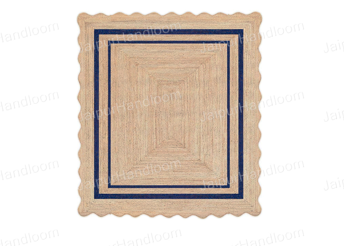 Navy Blue Jute Rug Scalloped Rugs Wavy Edge Jute runner Modern Sisal rugs