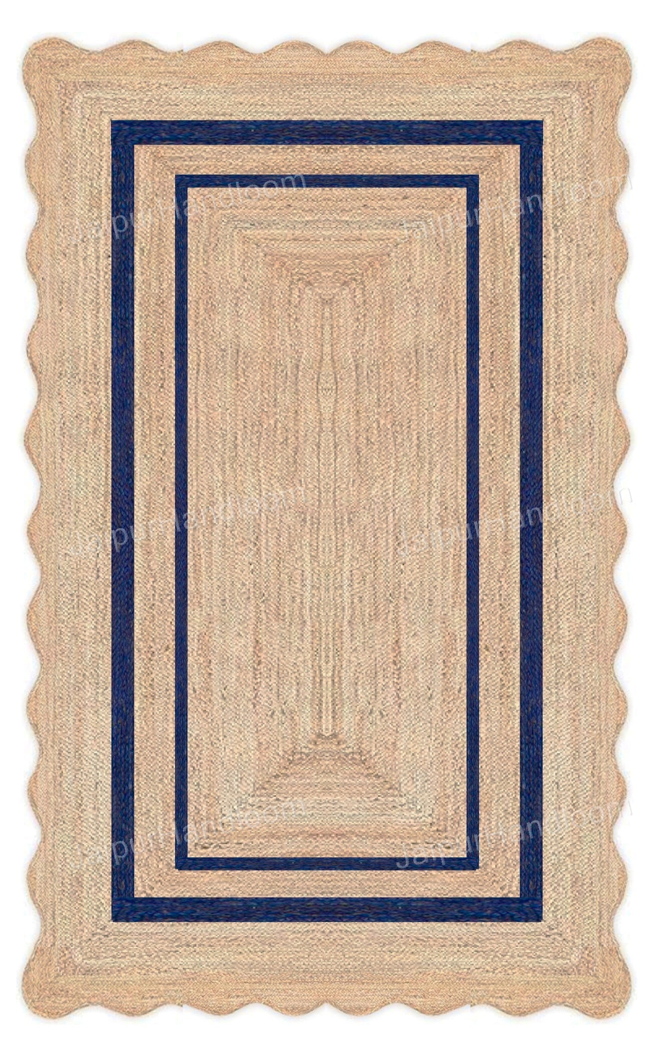 Navy Blue Jute Rug Scalloped Rugs Wavy Edge Jute runner Modern Sisal rugs
