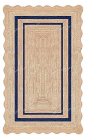 Navy Blue Jute Rug Scalloped Rugs Wavy Edge Jute runner Modern Sisal rugs