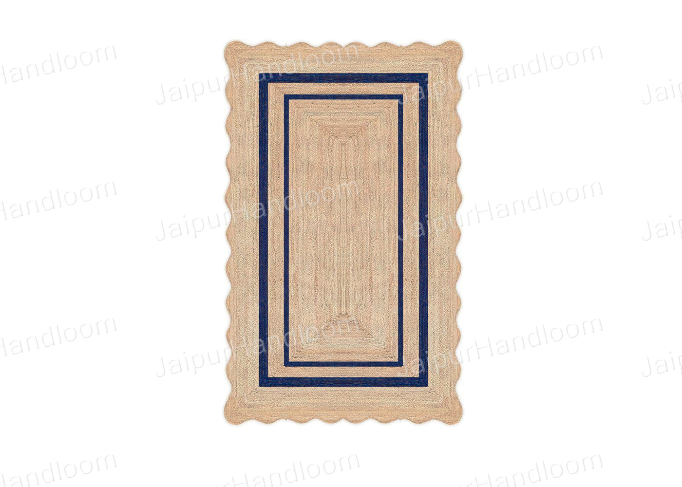 Navy Blue Jute Rug Scalloped Rugs Wavy Edge Jute runner Modern Sisal rugs
