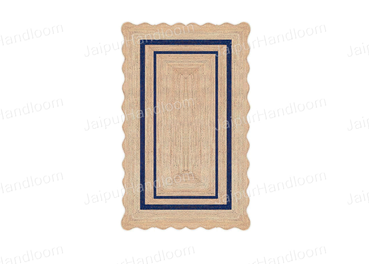 Navy Blue Jute Rug Scalloped Rugs Wavy Edge Jute runner Modern Sisal rugs