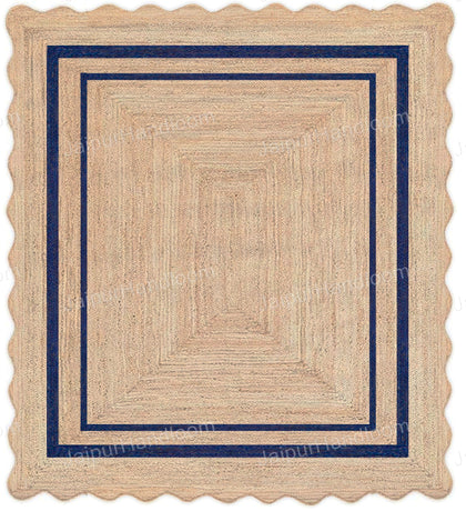 Navy Blue Jute Rug Scalloped Rugs Wavy Edge Jute runner Modern Sisal rugs