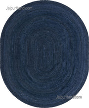 Navy Blue Oval Jute Rug 9X12 for Living Room Braided Seagrass Oval Carpet
