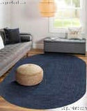 Navy Blue Oval Jute Rug 9X12 for Living Room Braided Seagrass Oval Carpet