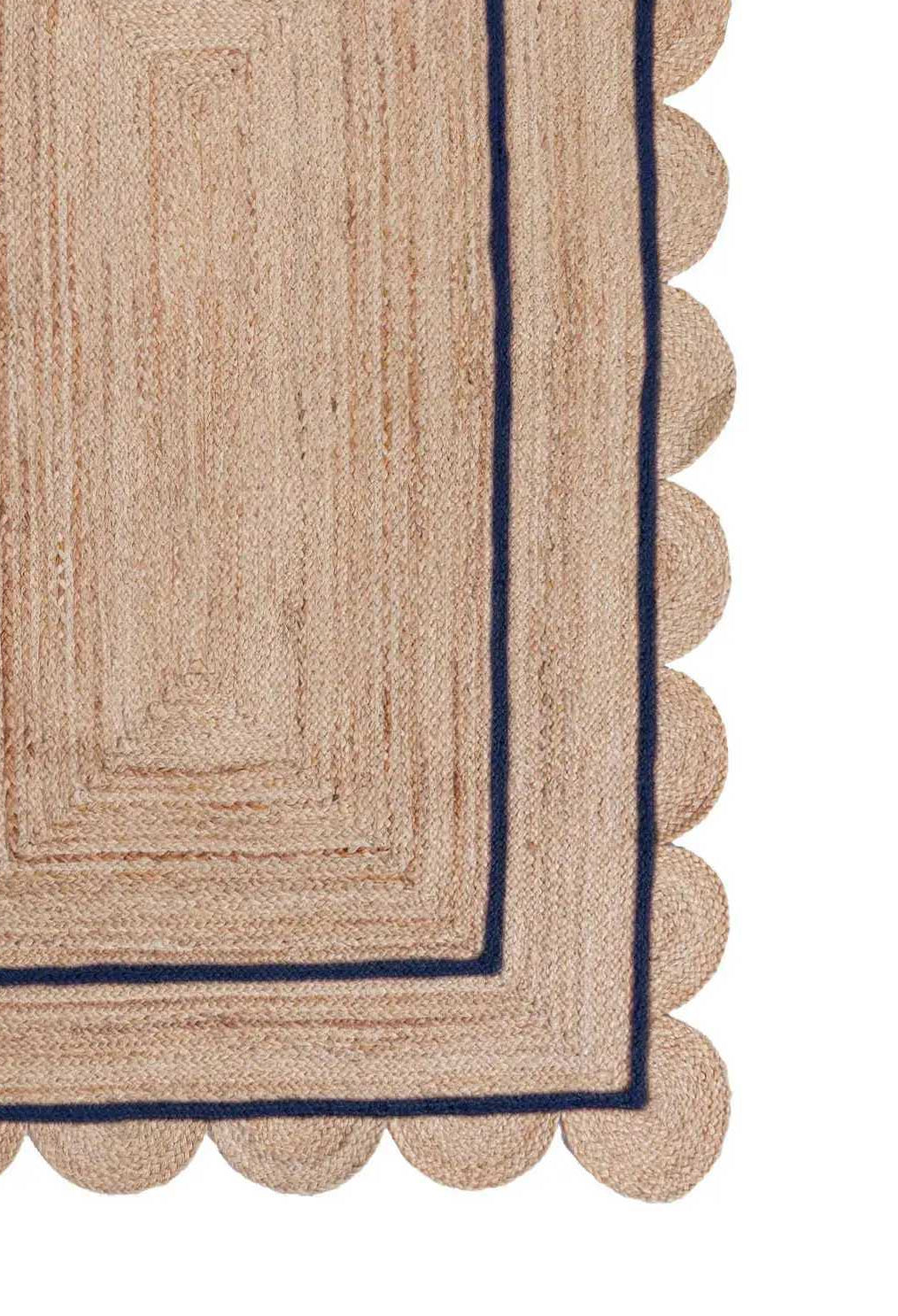 Navy Blue Scalloped Rug 4'x6' Braided Hemp Jute Scallop Runner Rugs 4'x10'