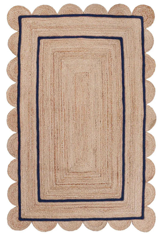 Navy Blue Scalloped Rug 4'x6' Braided Hemp Jute Scallop Runner Rugs 4'x10'