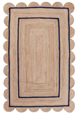 Navy Blue Scalloped Rug 4'x6' Braided Hemp Jute Scallop Runner Rugs 4'x10'